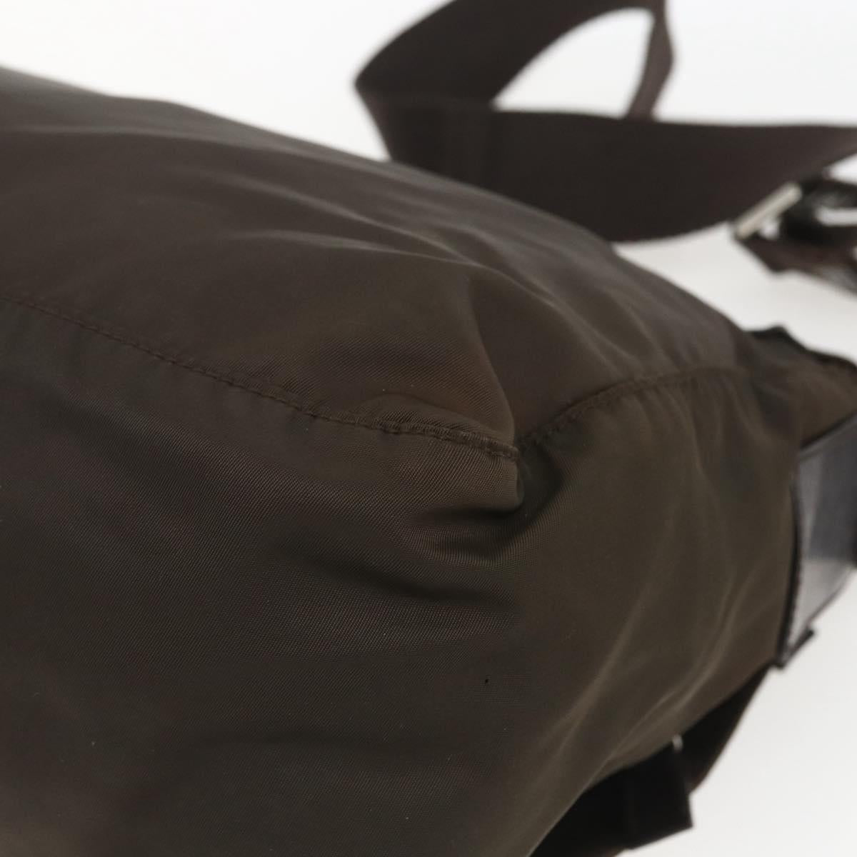 PRADA Shoulder Bag Nylon Brown Silver Auth bs32713