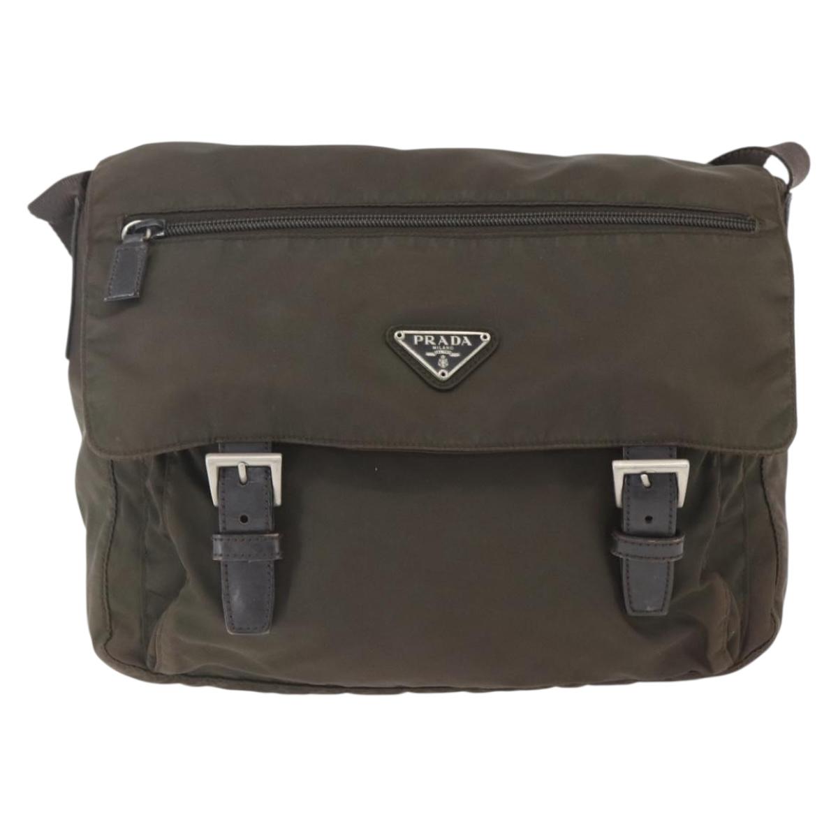PRADA Shoulder Bag Nylon Brown Silver Auth bs32713