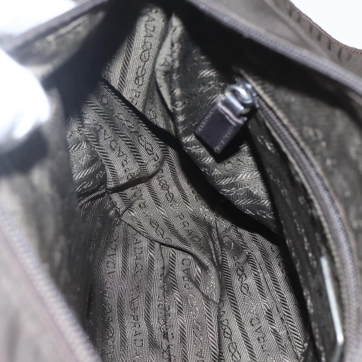 PRADA Shoulder Bag Nylon Brown Silver Auth bs32713