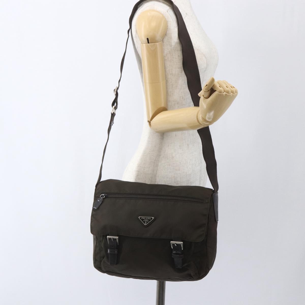 PRADA Shoulder Bag Nylon Brown Silver Auth bs32713