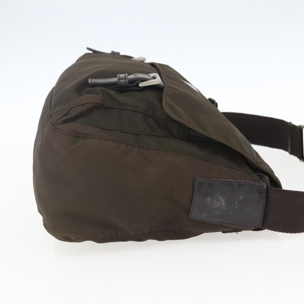 PRADA Shoulder Bag Nylon Brown Silver Auth bs32713