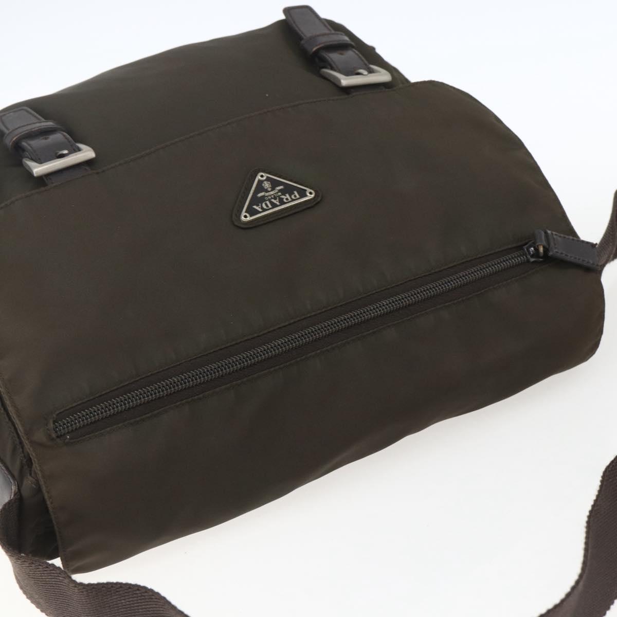 PRADA Shoulder Bag Nylon Brown Silver Auth bs32713