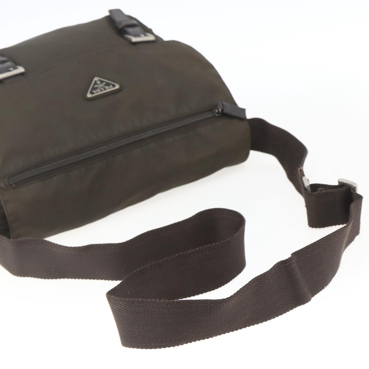 PRADA Shoulder Bag Nylon Brown Silver Auth bs32713