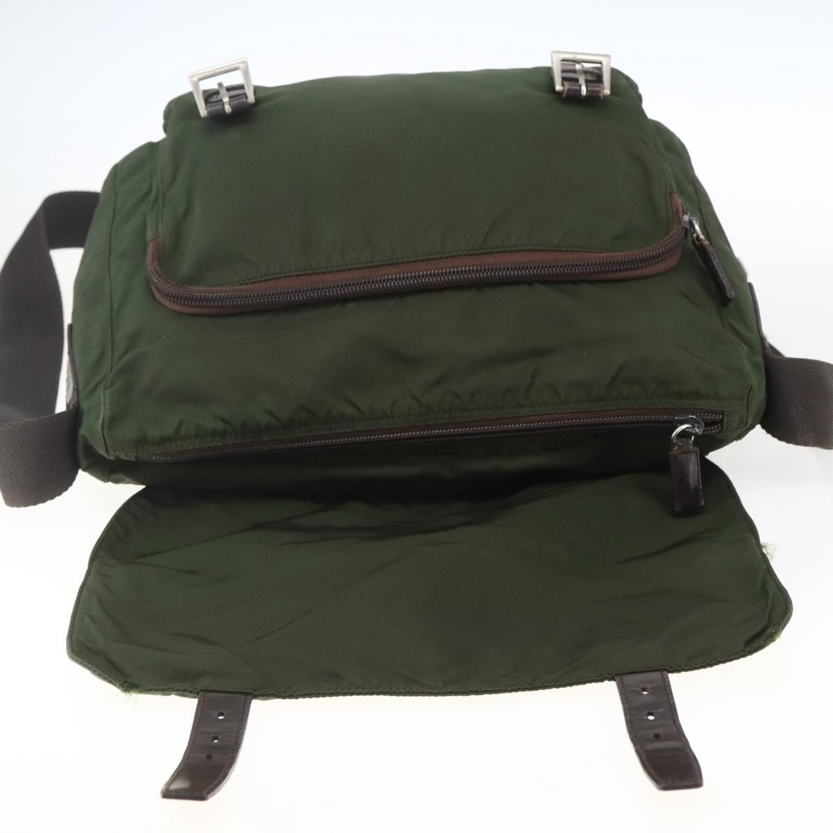 PRADA Shoulder Bag Nylon Green Silver Auth bs32714
