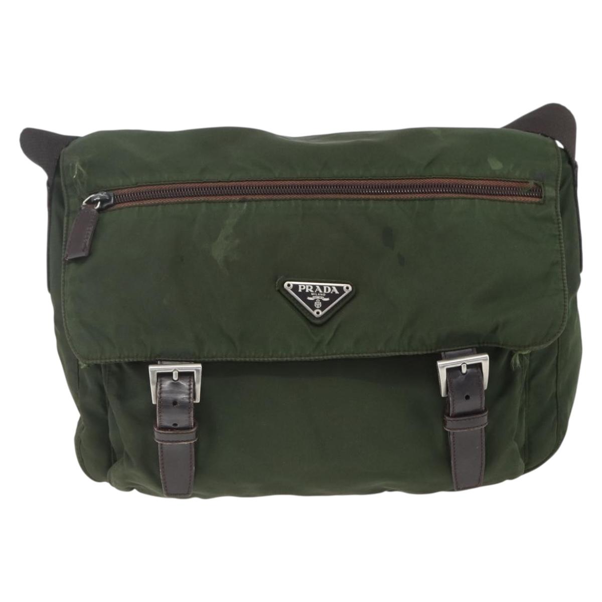 PRADA Shoulder Bag Nylon Green Silver Auth bs32714