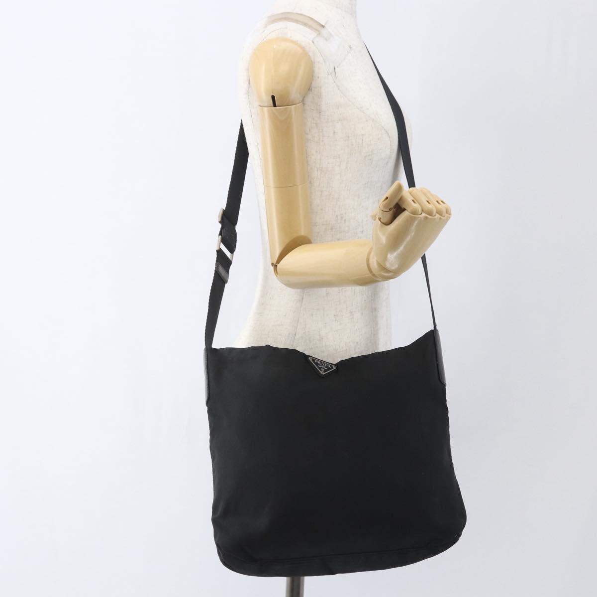 PRADA Shoulder Bag Nylon Black Silver Auth bs32716