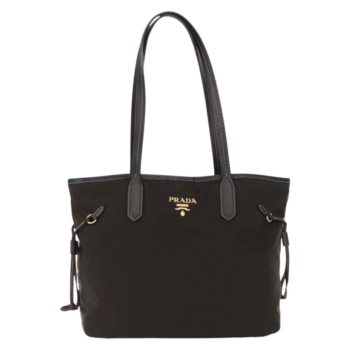 PRADA Tote Bag Nylon Green Gold Auth bs32718