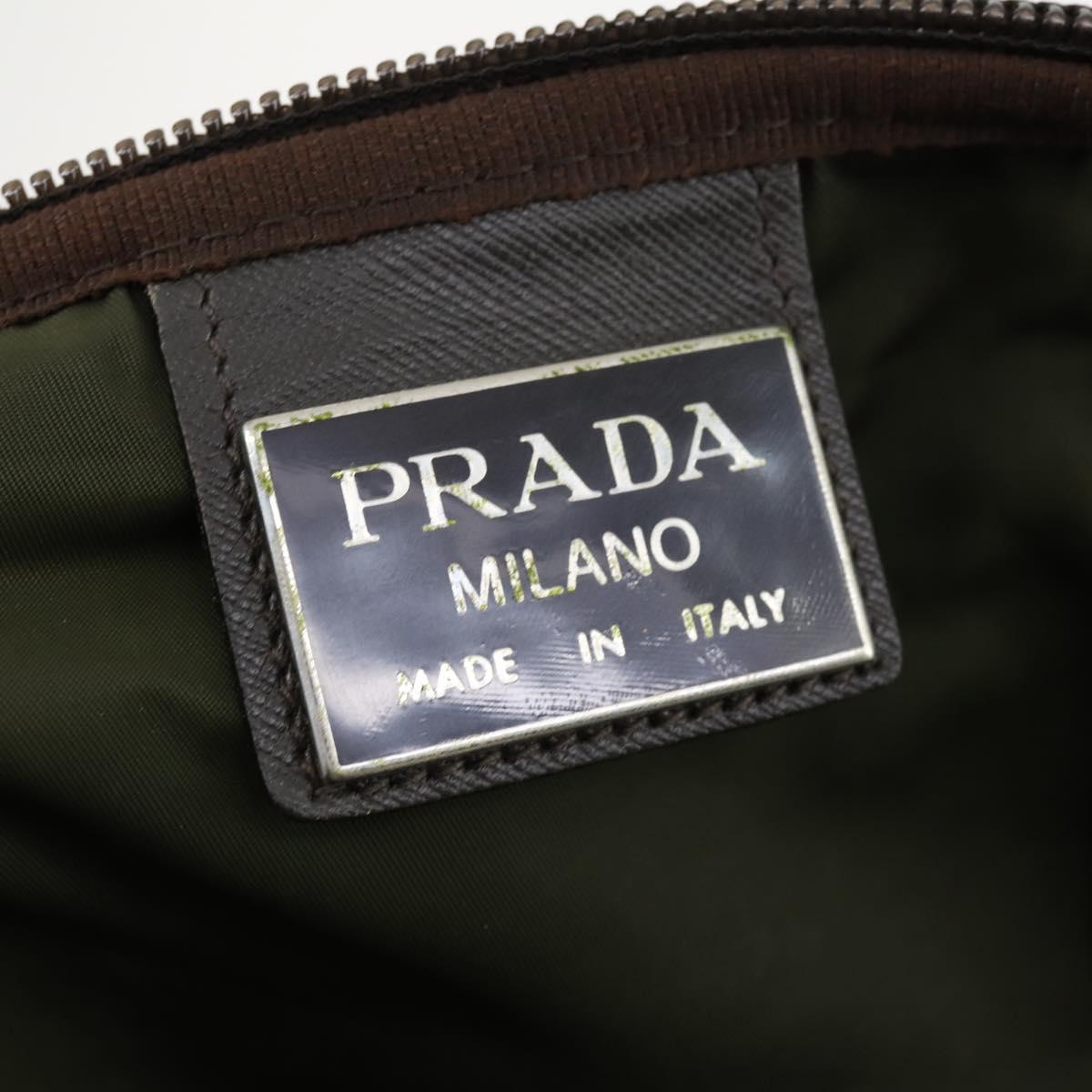 PRADA Boston Bag Nylon Green Silver Auth bs32723