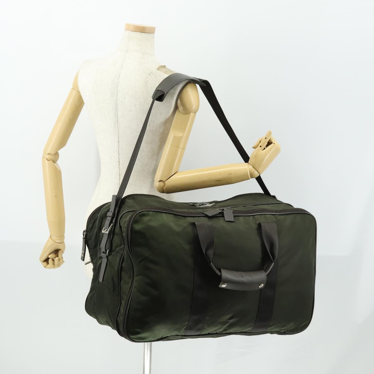 PRADA Boston Bag Nylon Green Silver Auth bs32723