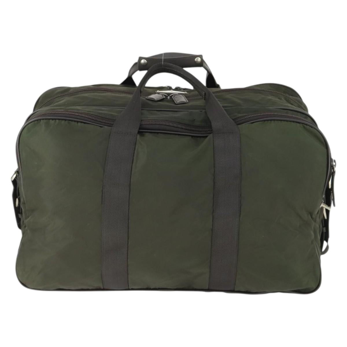 PRADA Boston Bag Nylon Green Silver Auth bs32723