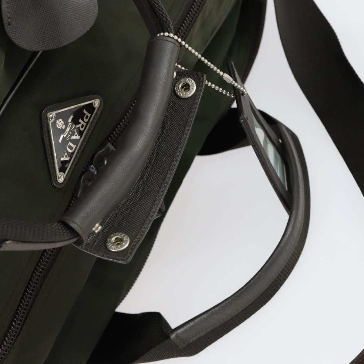 PRADA Boston Bag Nylon Green Silver Auth bs32723