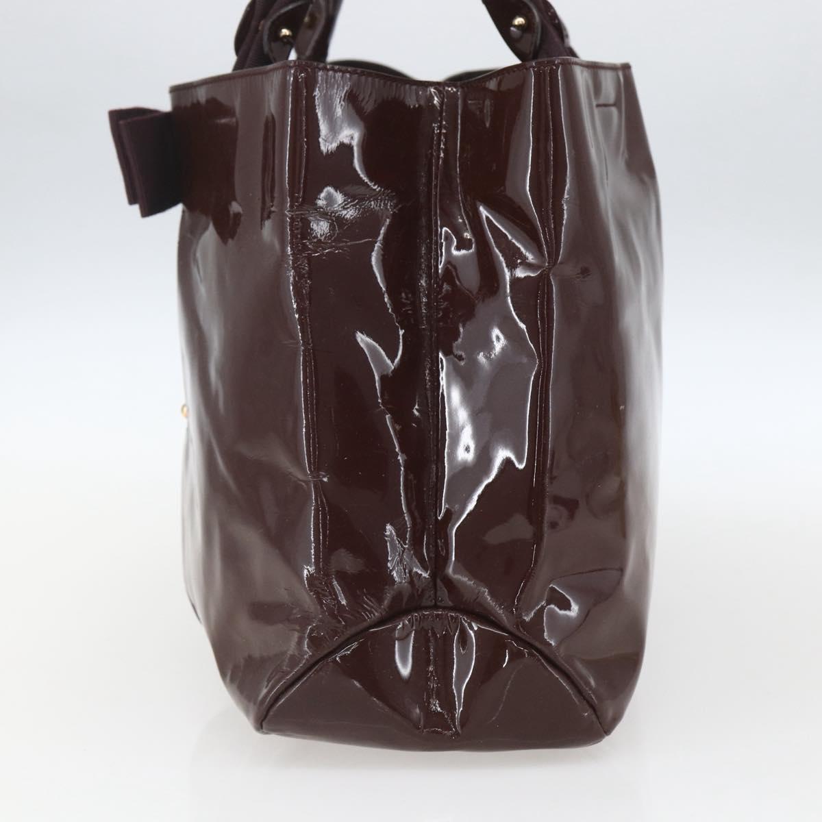 Salvatore Ferragamo Hand Bag Patent leather Brown Gold Auth bs32731