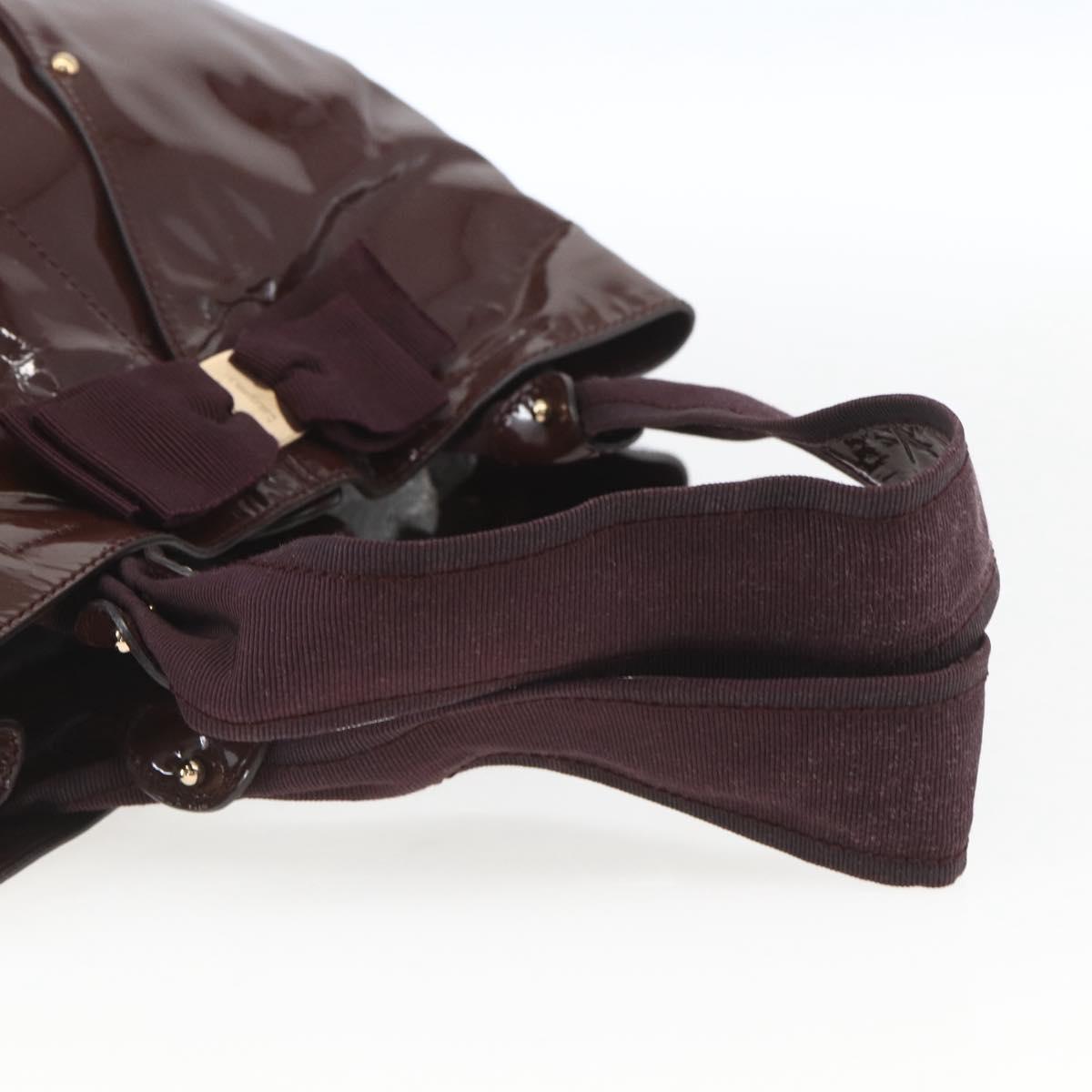 Salvatore Ferragamo Hand Bag Patent leather Brown Gold Auth bs32731