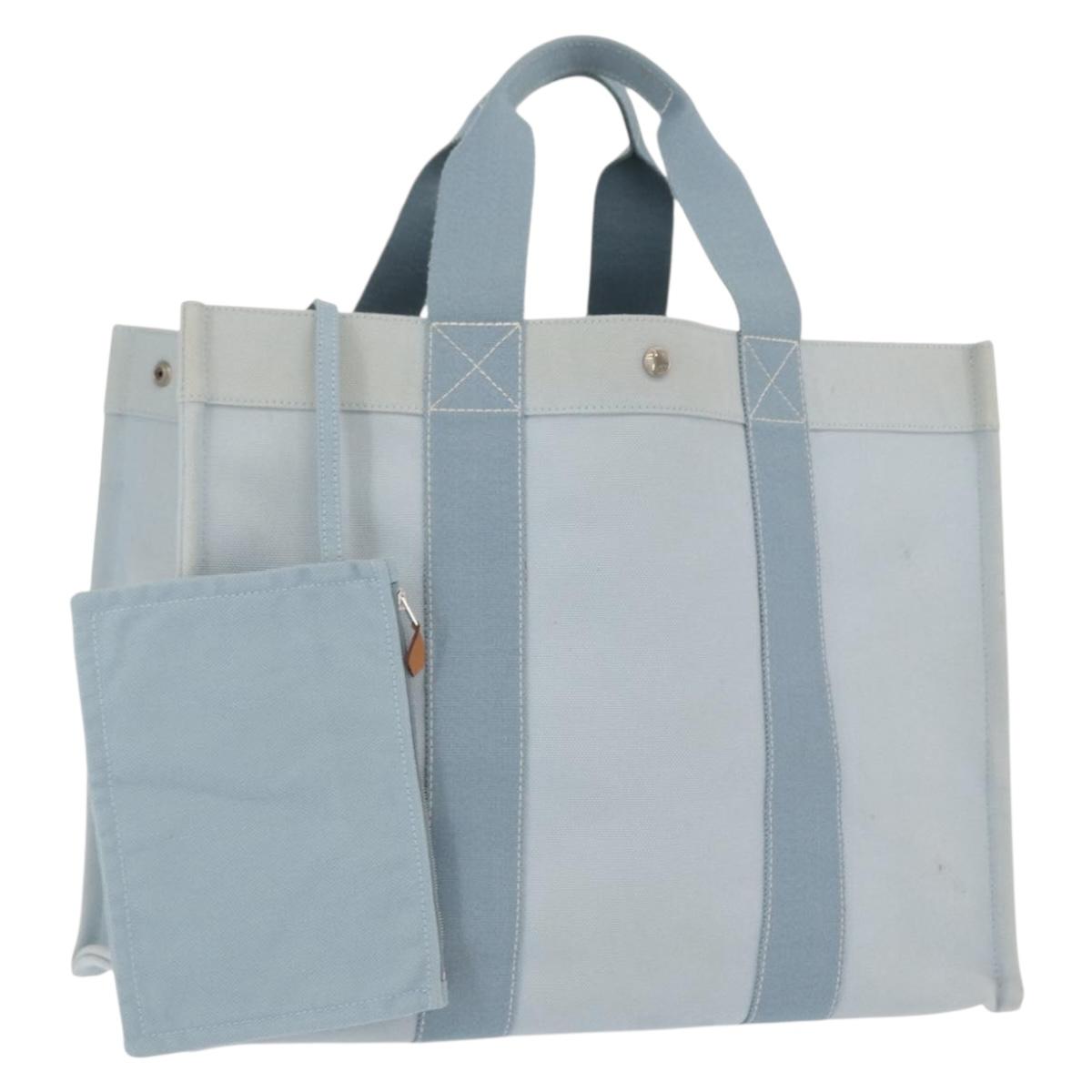 HERMES Bora Bora GM Tote Bag Canvas Light Blue Silver Auth bs32732