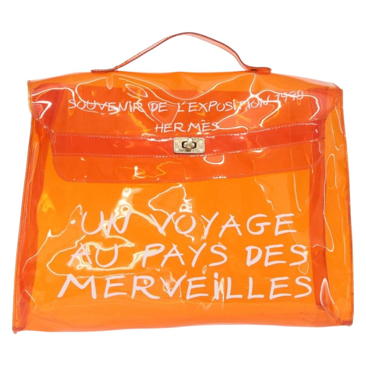 HERMES Vinyl Kelly Hand Bag Vinyl Orange Auth bs32736