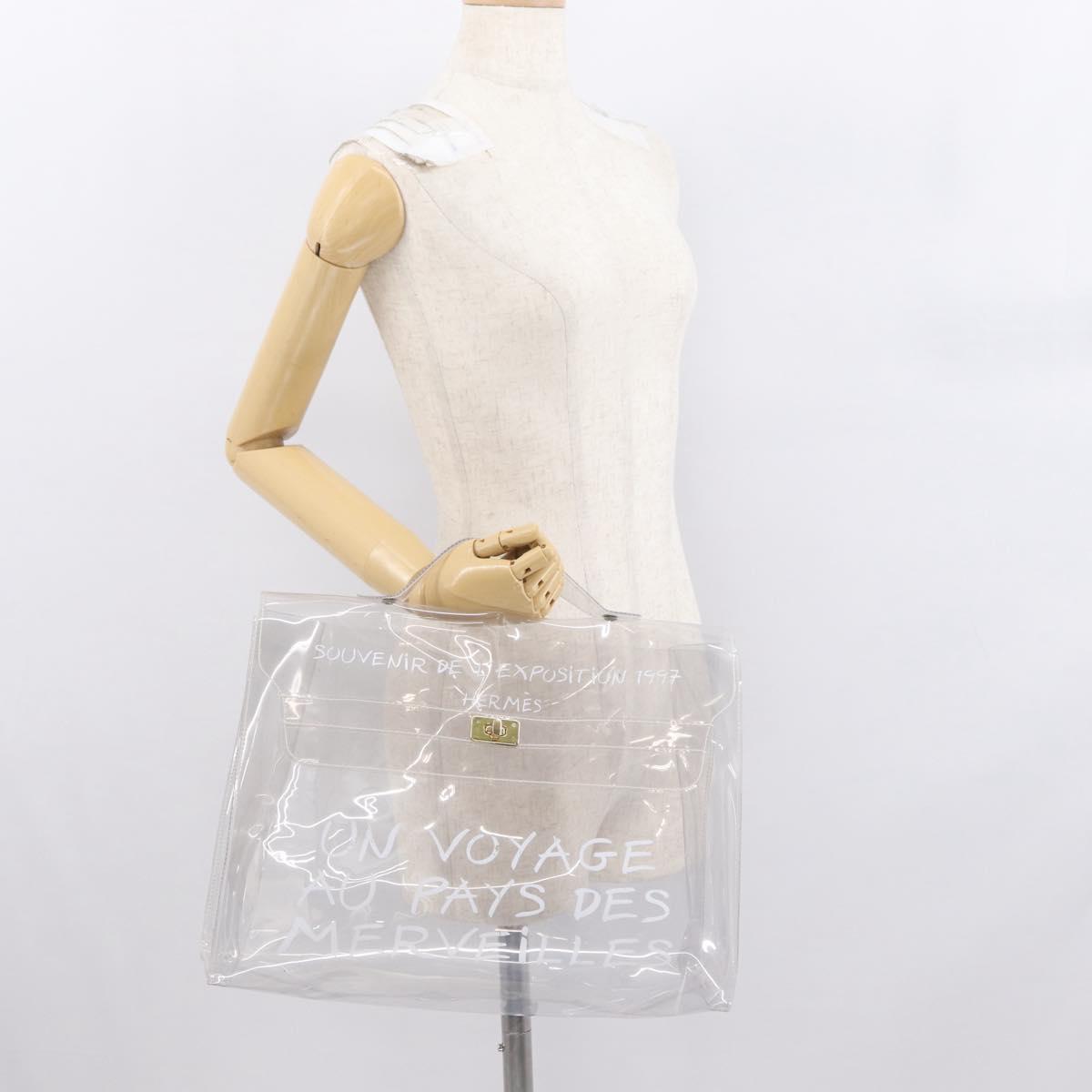 HERMES Vinyl Kelly Hand Bag Vinyl Clear Auth bs32737
