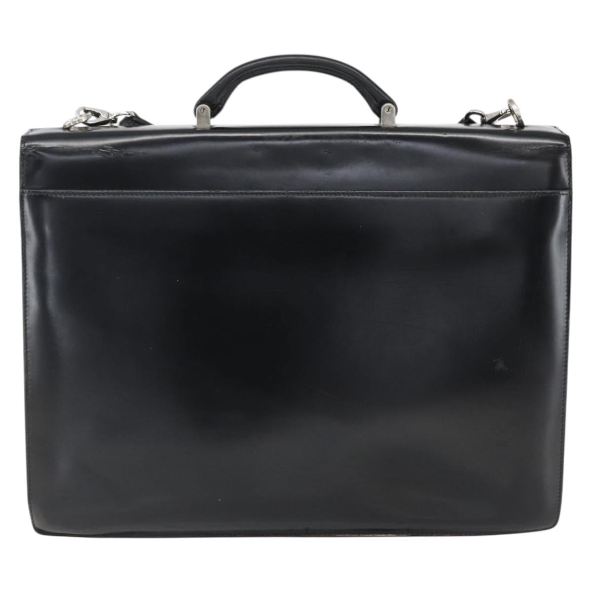 Salvatore Ferragamo Business Bag Leather Black Silver Auth bs32765