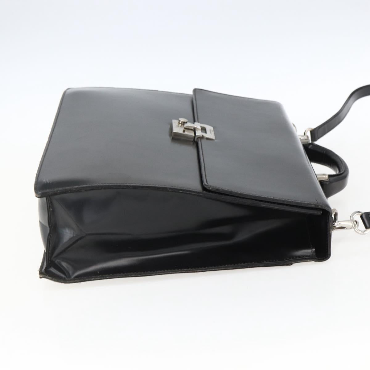 Salvatore Ferragamo Business Bag Leather Black Silver Auth bs32765
