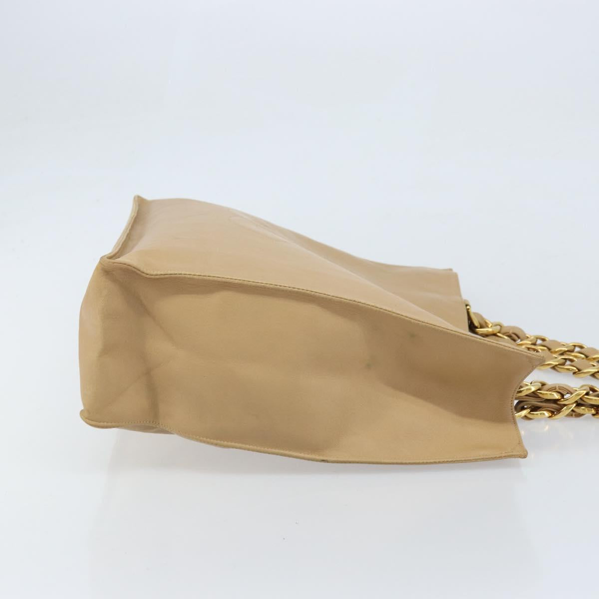 CHANEL Tote Bag Leather Beige Gold CC Auth bs32770