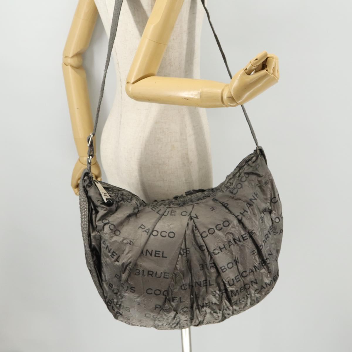 CHANEL Unlimited Shoulder Bag Coated Canvas Silver CC Auth bs32772