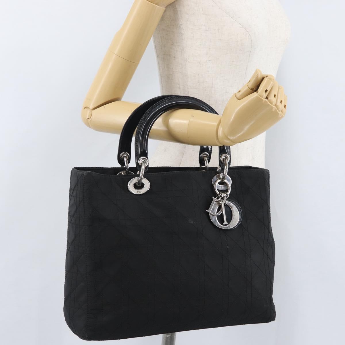 Christian Dior Canage Hand Bag Nylon Black Silver Auth bs32773