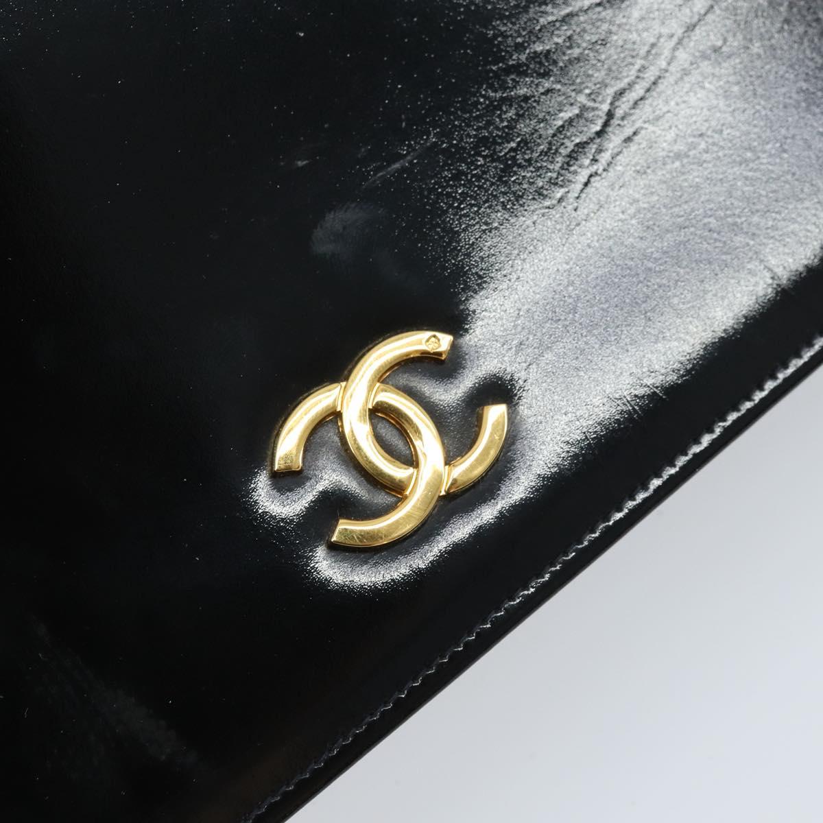 CHANEL Chain Shoulder Bag Patent leather Black Gold CC Auth bs32777