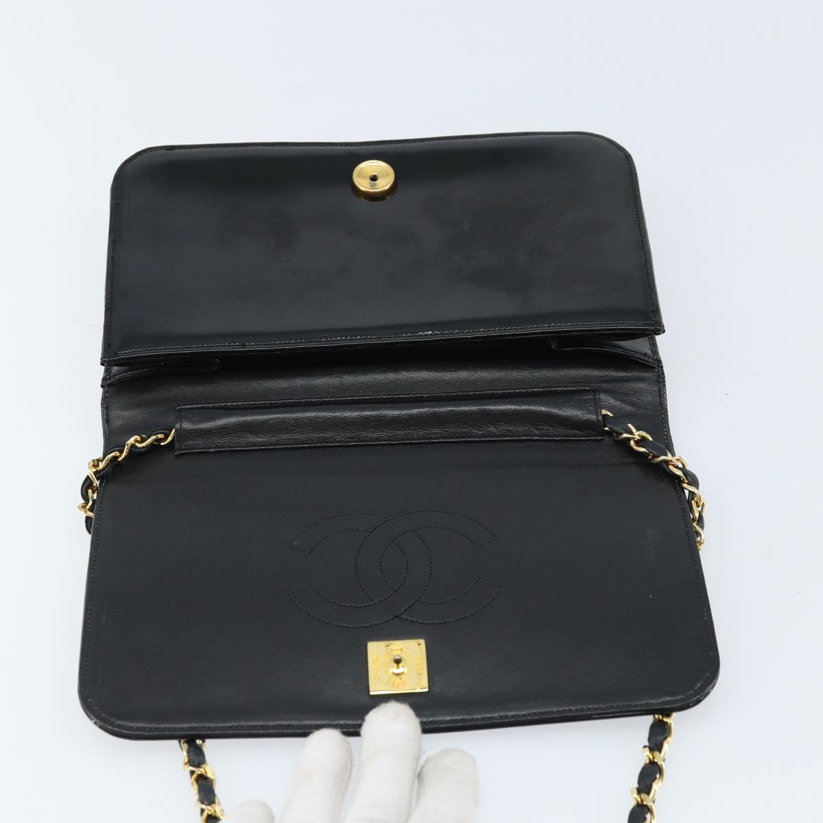 CHANEL Chain Shoulder Bag Patent leather Black Gold CC Auth bs32777