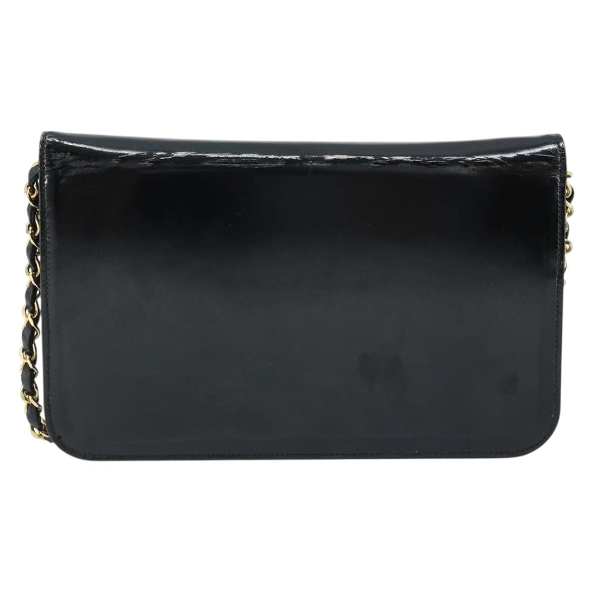 CHANEL Chain Shoulder Bag Patent leather Black Gold CC Auth bs32777
