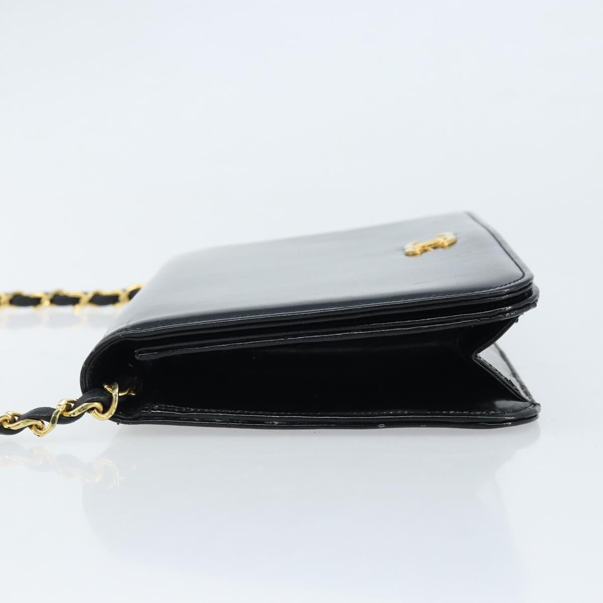 CHANEL Chain Shoulder Bag Patent leather Black Gold CC Auth bs32777