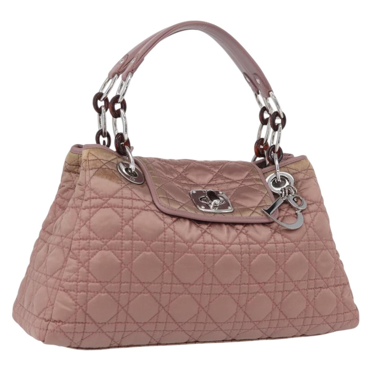 Christian Dior Canage Hand Bag Nylon Pink Silver Auth bs32778