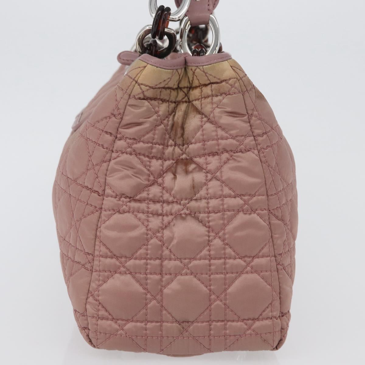 Christian Dior Canage Hand Bag Nylon Pink Silver Auth bs32778
