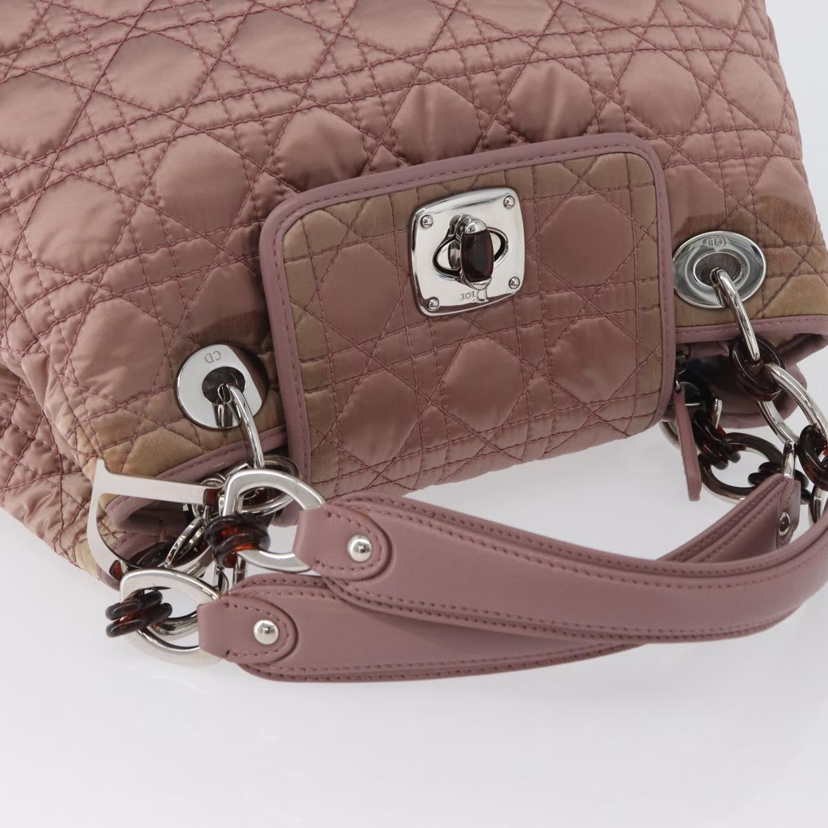 Christian Dior Canage Hand Bag Nylon Pink Silver Auth bs32778