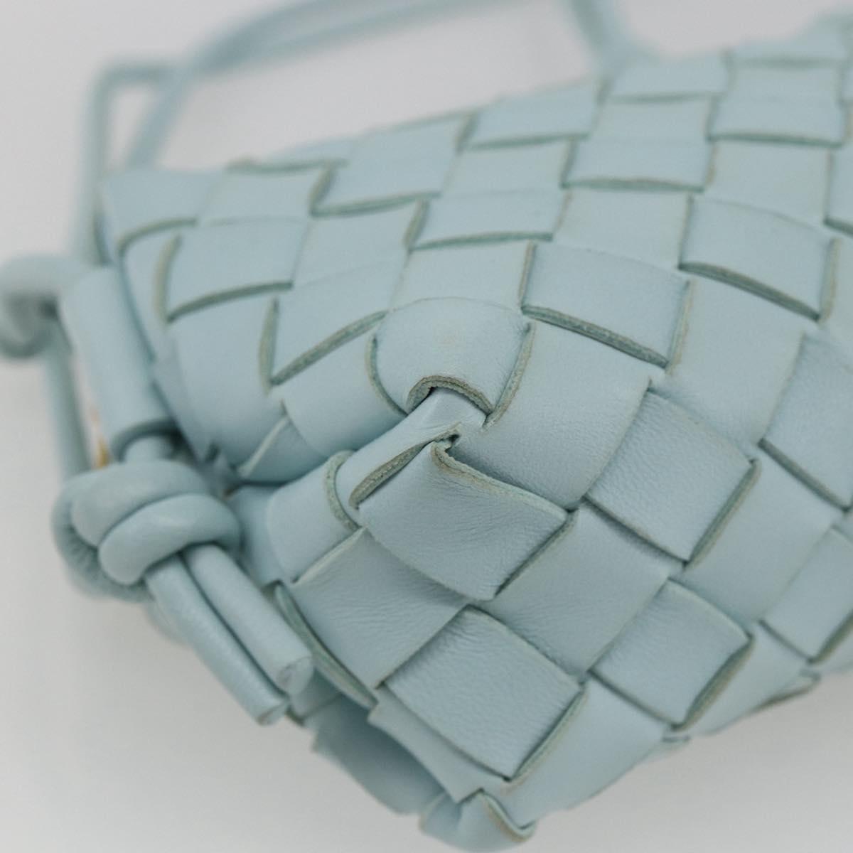 BOTTEGA VENETA INTRECCIATO Shoulder Bag Leather Light Blue Gold Auth bs32785V