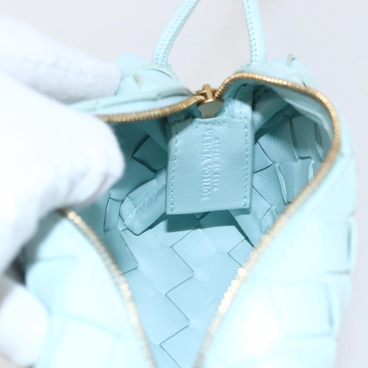 BOTTEGA VENETA INTRECCIATO Shoulder Bag Leather Light Blue Gold Auth bs32785V