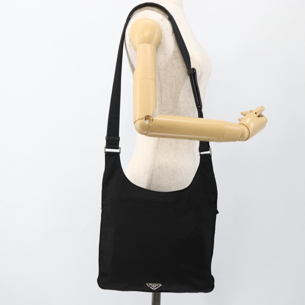 PRADA Shoulder Bag Nylon Black Silver Auth bs32787