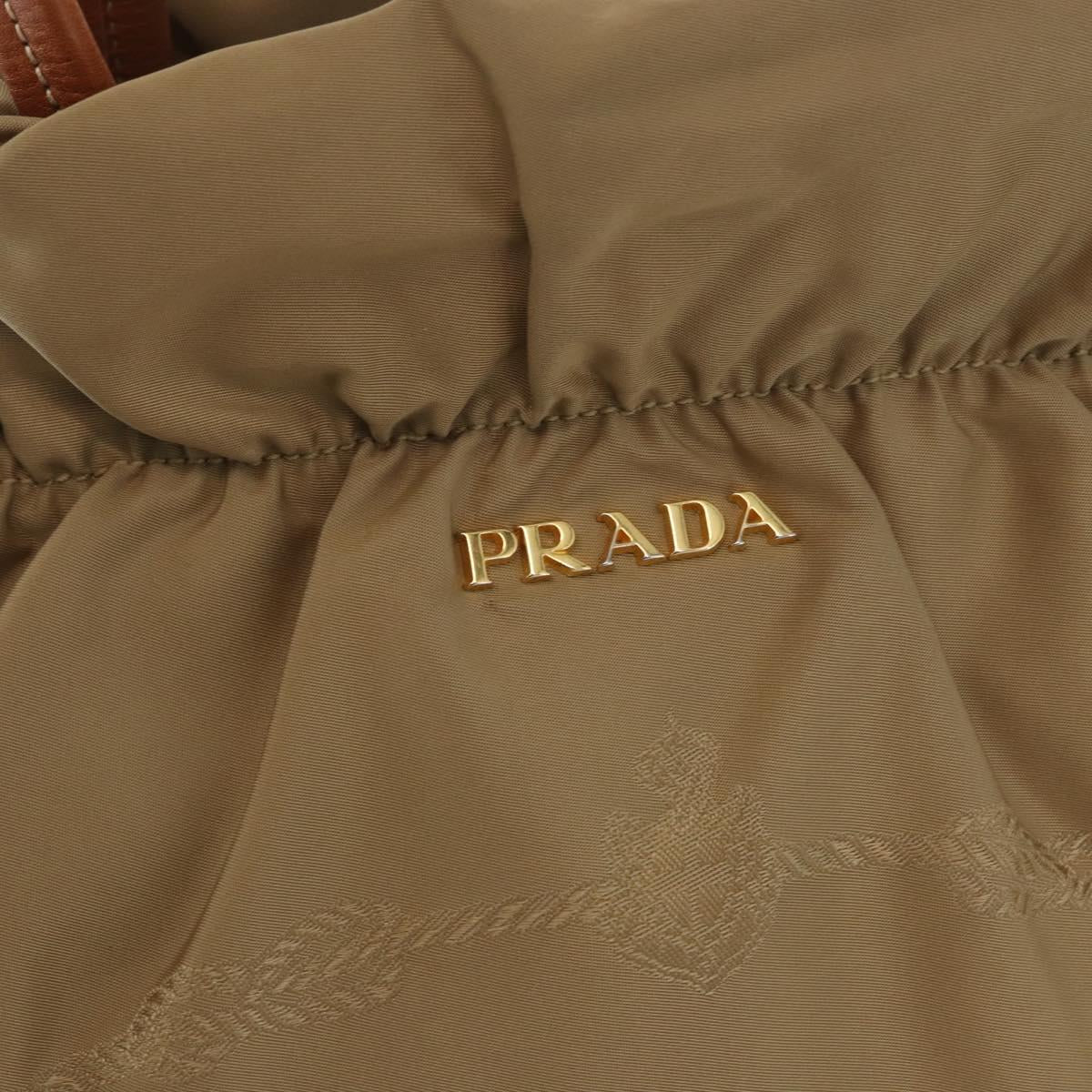 PRADA Tote Bag Nylon Beige Gold Auth bs32789