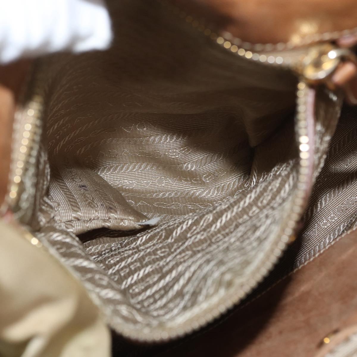 PRADA Tote Bag Nylon Beige Gold Auth bs32789