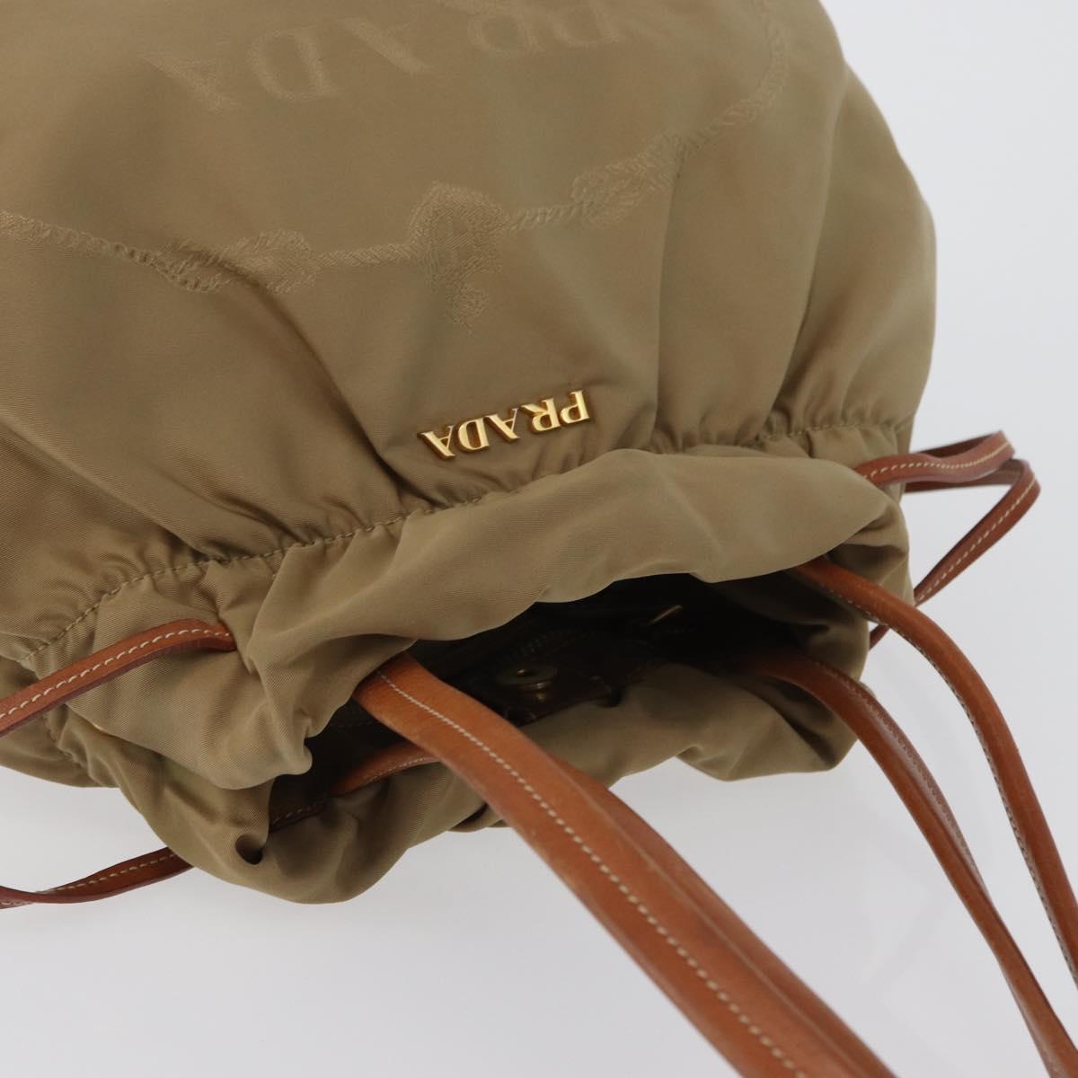 PRADA Tote Bag Nylon Beige Gold Auth bs32789