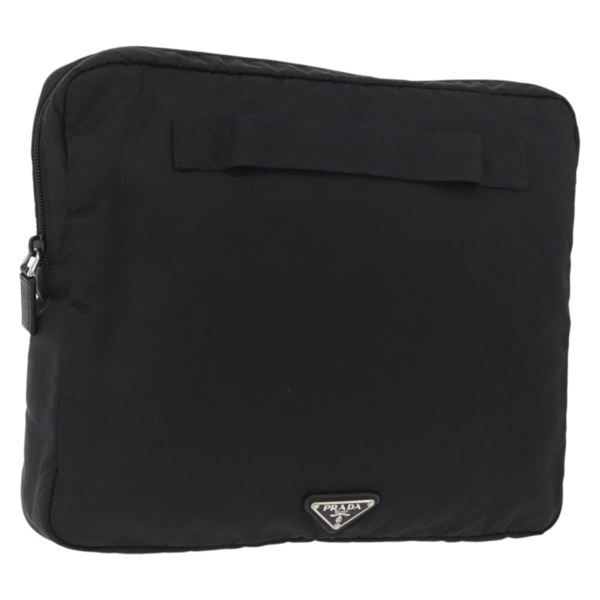 PRADA Pouch Nylon Black Silver Auth bs32791