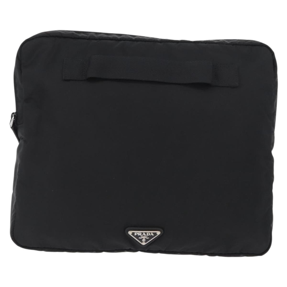 PRADA Pouch Nylon Black Silver Auth bs32791