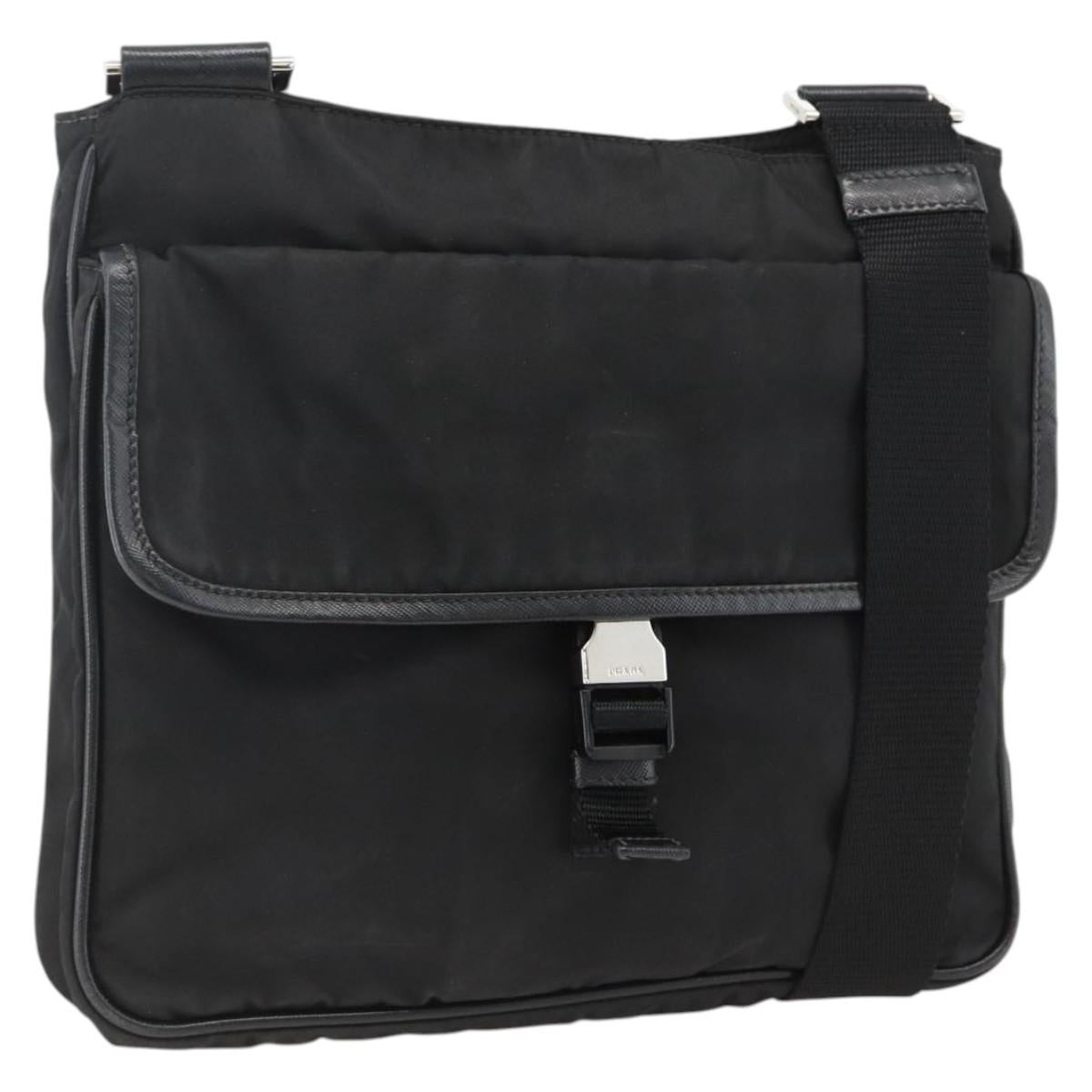 PRADA Shoulder Bag Nylon Black Silver Auth bs32792
