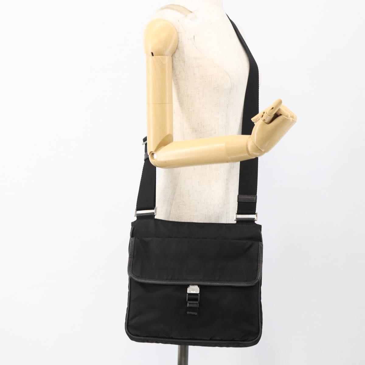 PRADA Shoulder Bag Nylon Black Silver Auth bs32792