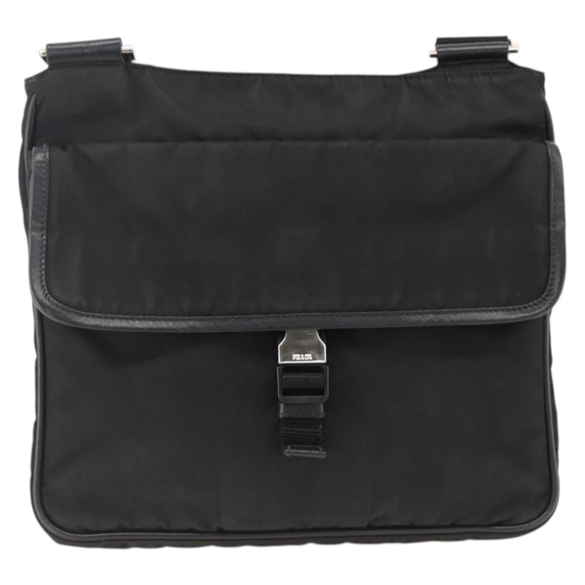 PRADA Shoulder Bag Nylon Black Silver Auth bs32792
