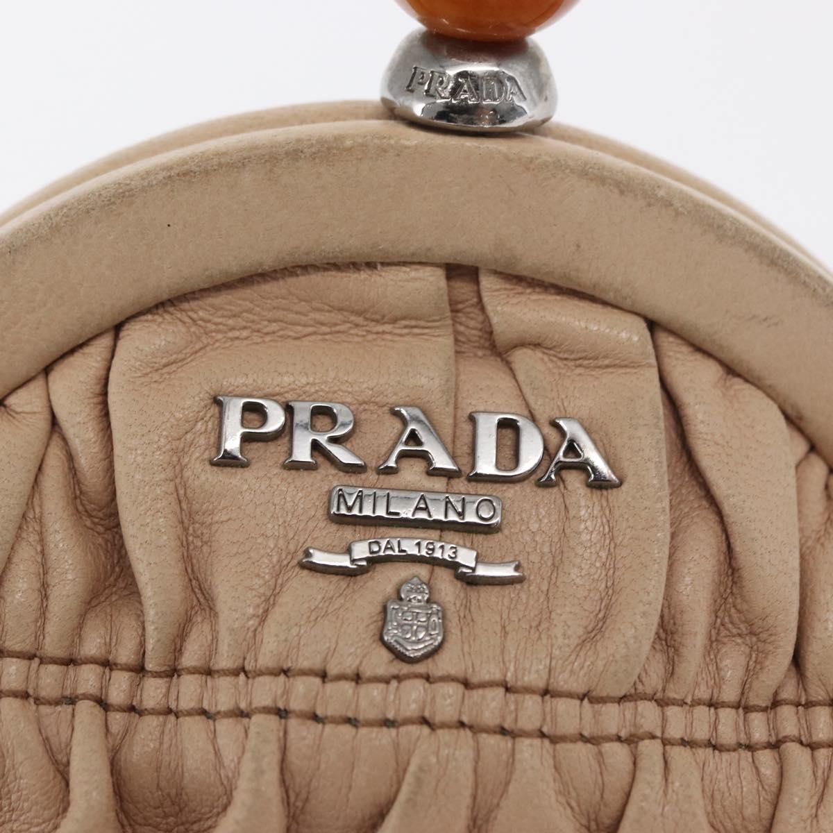PRADA Pouch Leather Beige Auth bs32796