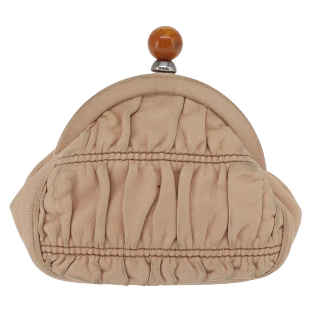 PRADA Pouch Leather Beige Auth bs32796