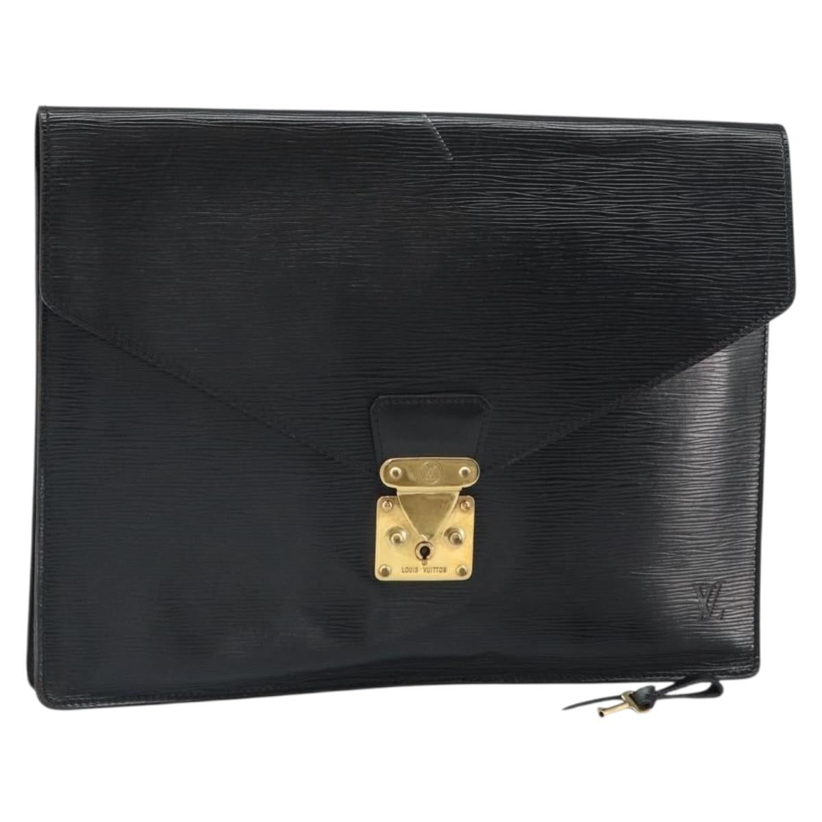 LOUIS VUITTON Epi Porte Documents繝ｻSenatur Briefcase Black M54452 Auth bs32800