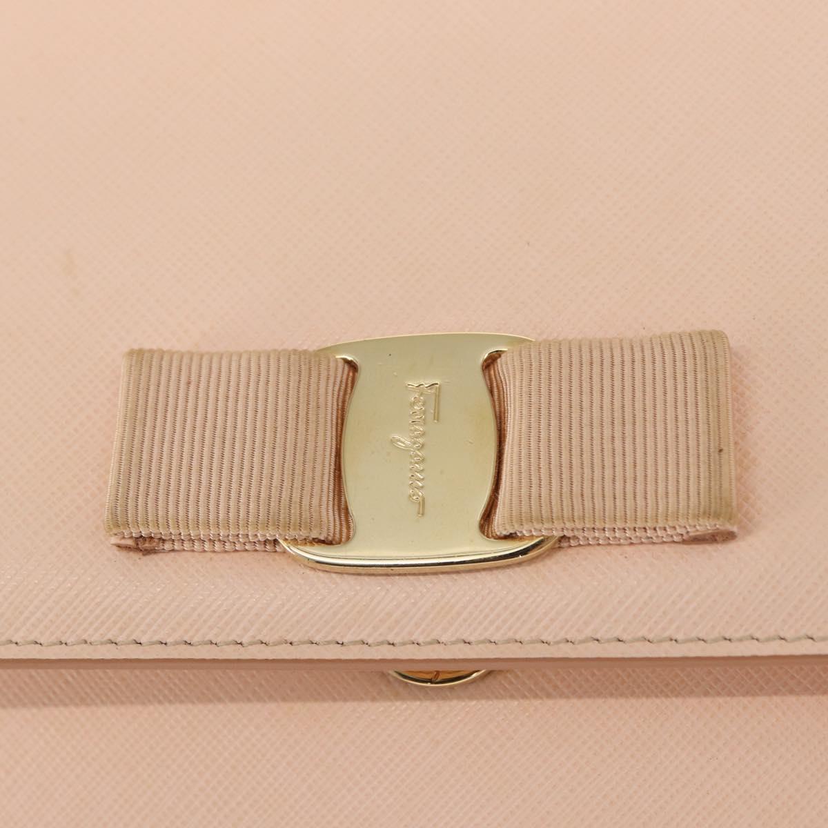 Salvatore Ferragamo Chain Shoulder Bag Leather Pink Gold Auth bs32823