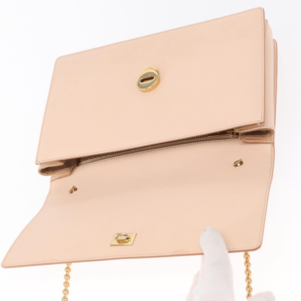 Salvatore Ferragamo Chain Shoulder Bag Leather Pink Gold Auth bs32823