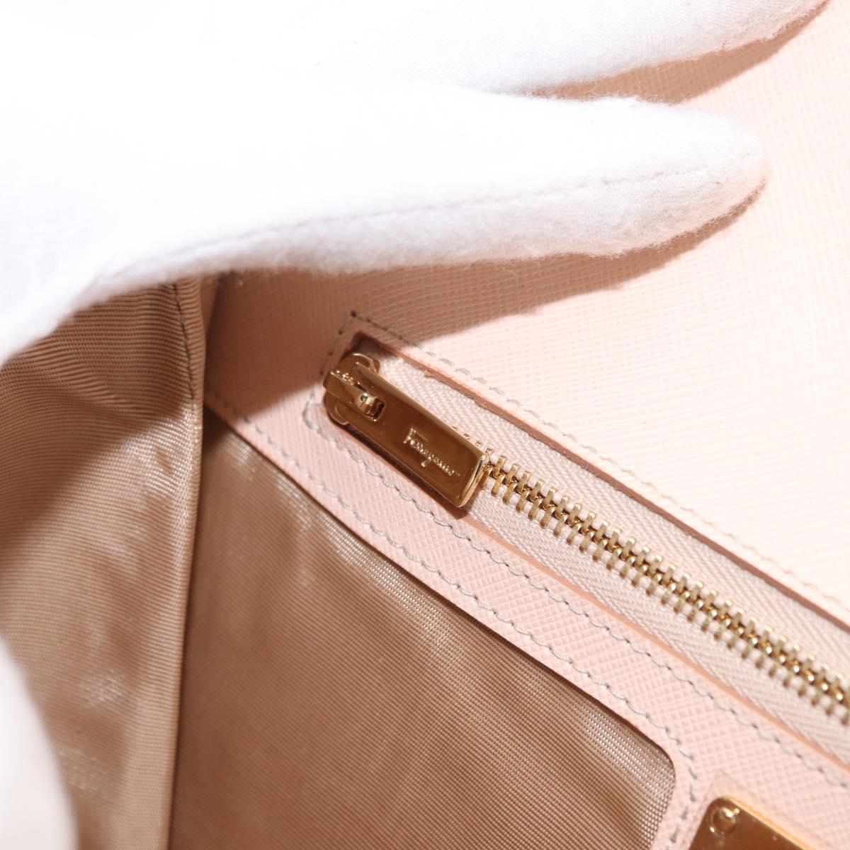 Salvatore Ferragamo Chain Shoulder Bag Leather Pink Gold Auth bs32823