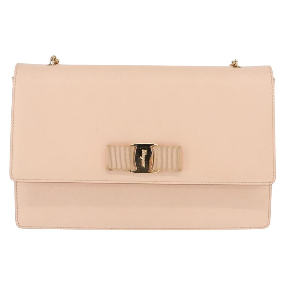 Salvatore Ferragamo Chain Shoulder Bag Leather Pink Gold Auth bs32823